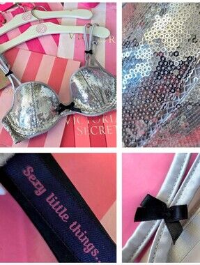 Victoria's Secret VTG Sexy Little Things Sequin Push-Up Bra Bows Retro Disco HTF